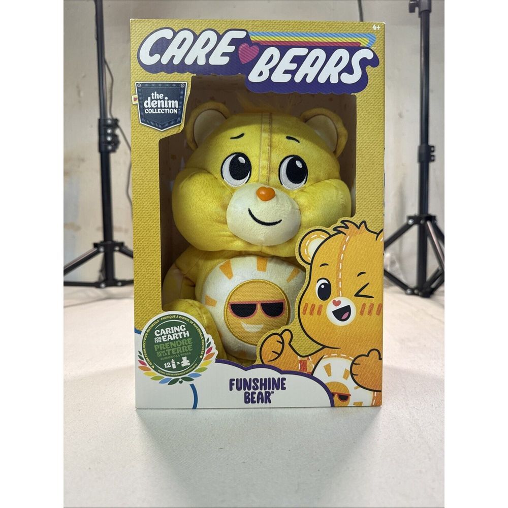 Care Bears Funshine Bear Denim‎ Collection Plush Toy Yellow New NIB Eco-Friendly